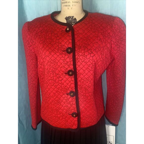 NOS Vintage 80s Red And Black Skirt Suit Sz 10 USA Made With Tags - Picture 2 of 11